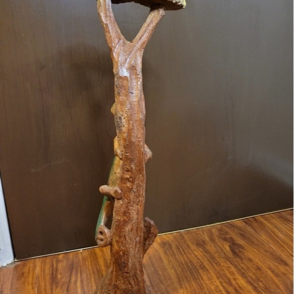 Handcarved Wooden Chameleon Statue Scupture Primitive - Picture 3 of 7